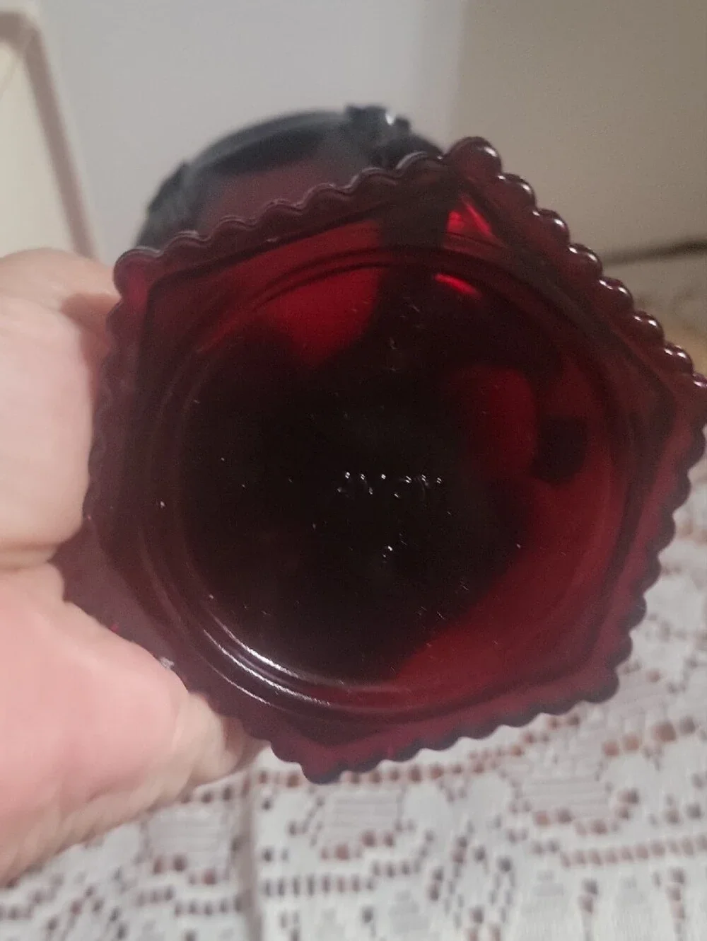 Avon 1876 Cape Cod Collection Deep Ruby Red WaterGoblet /Candle Holder